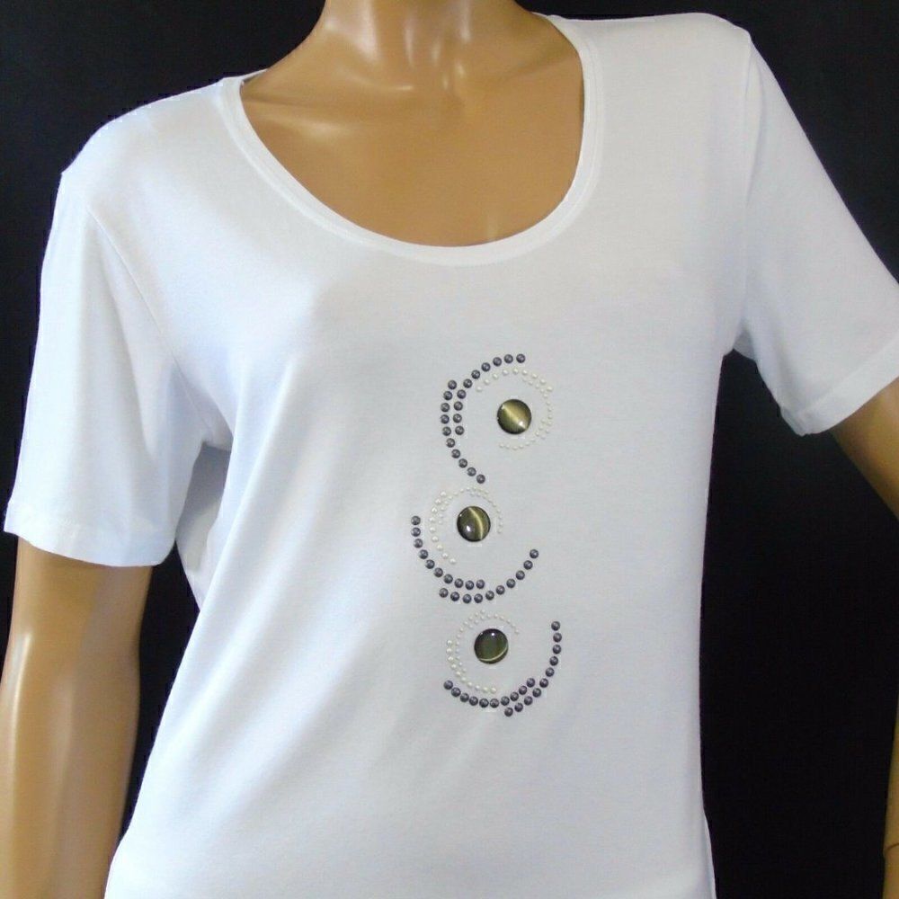 Peruzzi Italy T Shirt White Beads Embellished